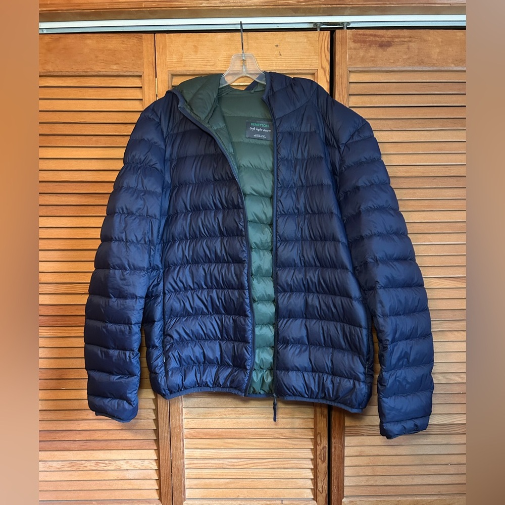 Benetton Men’s Navy Blue Down Puffer Jacket Sz XL (52 Italy)
